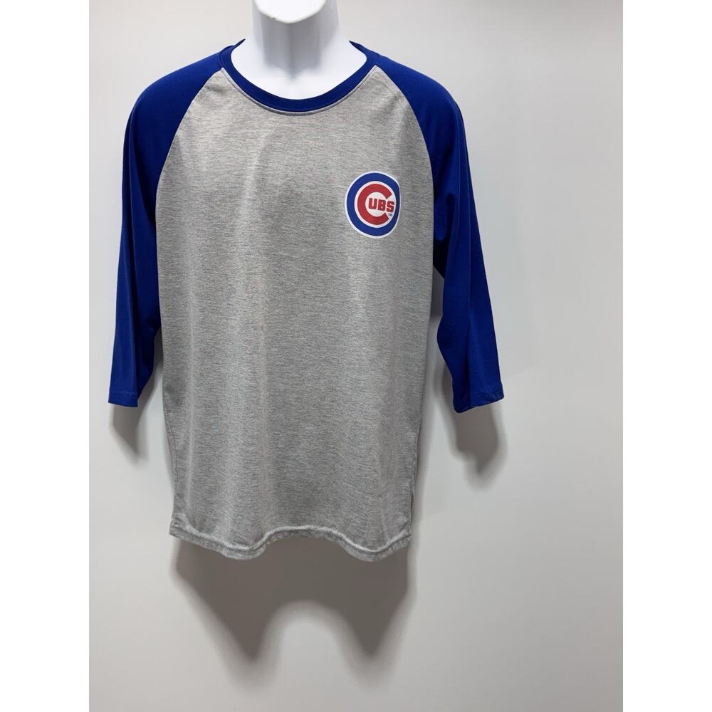 Chicago Cubs Raglan Shirt Athletic Cut Slim Gray Blue Budweiser Men’s Size Large